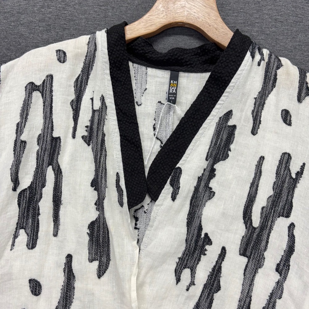 Khangura Top Womens S Linen Blend Kimono Cardigan Open Front High Low‎ Hem Black